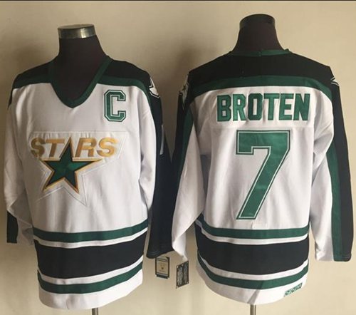 Stars #7 Neal Broten White CCM Throwback Stitched NHL Jersey